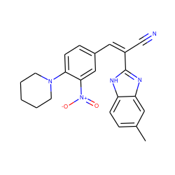 Cc1ccc2[nH]c(/C(C#N)=C\c3ccc(N4CCCCC4)c([N+](=O)[O-])c3)nc2c1 ZINC000004955387