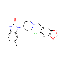 Cc1ccc2[nH]c(=O)n(C3CCN(Cc4cc5c(cc4Cl)OCO5)CC3)c2c1 ZINC000013864302