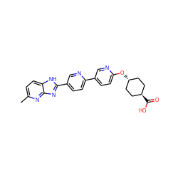 Cc1ccc2[nH]c(-c3ccc(-c4ccc(O[C@H]5CC[C@H](C(=O)O)CC5)nc4)nc3)nc2n1 ZINC000101688512