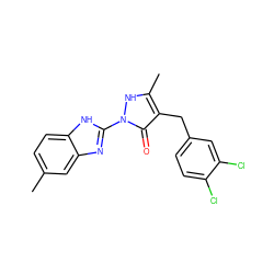 Cc1ccc2[nH]c(-n3[nH]c(C)c(Cc4ccc(Cl)c(Cl)c4)c3=O)nc2c1 ZINC000169320278