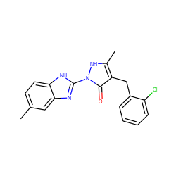 Cc1ccc2[nH]c(-n3[nH]c(C)c(Cc4ccccc4Cl)c3=O)nc2c1 ZINC000169320280