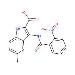 Cc1ccc2[nH]c(C(=O)O)c(NC(=O)c3ccccc3[N+](=O)[O-])c2c1 ZINC000004897884