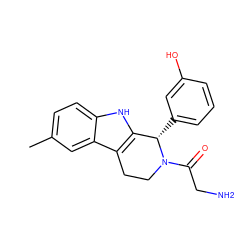 Cc1ccc2[nH]c3c(c2c1)CCN(C(=O)CN)[C@H]3c1cccc(O)c1 ZINC000045348592