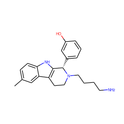 Cc1ccc2[nH]c3c(c2c1)CCN(CCCCN)[C@H]3c1cccc(O)c1 ZINC000049799650