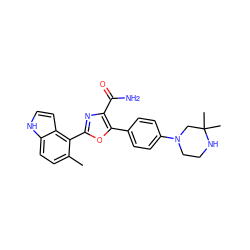 Cc1ccc2[nH]ccc2c1-c1nc(C(N)=O)c(-c2ccc(N3CCNC(C)(C)C3)cc2)o1 ZINC000205428351