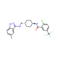 Cc1ccc2[nH]nc(NC[C@H]3CC[C@H](NC(=O)c4cc(C(F)(F)F)ccc4Cl)CC3)c2c1 ZINC000261131669