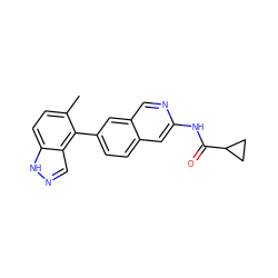 Cc1ccc2[nH]ncc2c1-c1ccc2cc(NC(=O)C3CC3)ncc2c1 ZINC000144634373