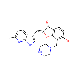 Cc1ccc2c(/C=C3\Oc4c(ccc(O)c4CN4CCNCC4)C3=O)c[nH]c2n1 ZINC000219744160