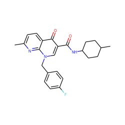 Cc1ccc2c(=O)c(C(=O)NC3CCC(C)CC3)cn(Cc3ccc(F)cc3)c2n1 ZINC000035050289