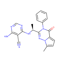 Cc1ccc2c(=O)n(-c3ccccc3)c([C@H](C)Nc3ncnc(N)c3C#N)nn12 ZINC001772599470