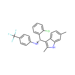 Cc1ccc2c([C@H](Nc3ccc(C(F)(F)F)cc3)c3ccccc3Cl)c(C)[nH]c2c1 ZINC000103244867