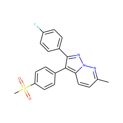 Cc1ccc2c(-c3ccc(S(C)(=O)=O)cc3)c(-c3ccc(F)cc3)nn2n1 ZINC000028368875