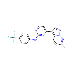 Cc1ccc2c(-c3ccnc(Nc4ccc(C(F)(F)F)cc4)n3)cnn2n1 ZINC000013582641