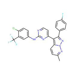 Cc1ccc2c(-c3ccnc(Nc4ccc(Cl)c(C(F)(F)F)c4)n3)c(-c3ccc(F)cc3)nn2n1 ZINC000013582761