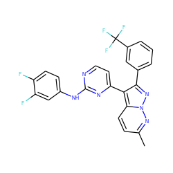 Cc1ccc2c(-c3ccnc(Nc4ccc(F)c(F)c4)n3)c(-c3cccc(C(F)(F)F)c3)nn2n1 ZINC000013582741