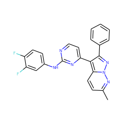 Cc1ccc2c(-c3ccnc(Nc4ccc(F)c(F)c4)n3)c(-c3ccccc3)nn2n1 ZINC000013582730