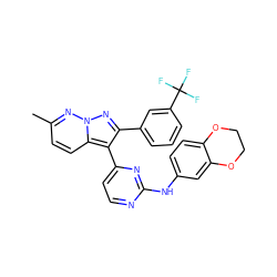 Cc1ccc2c(-c3ccnc(Nc4ccc5c(c4)OCCO5)n3)c(-c3cccc(C(F)(F)F)c3)nn2n1 ZINC000013582743