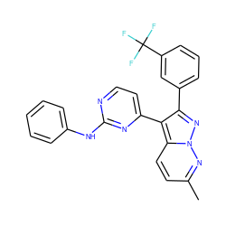 Cc1ccc2c(-c3ccnc(Nc4ccccc4)n3)c(-c3cccc(C(F)(F)F)c3)nn2n1 ZINC000013582739