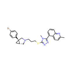 Cc1ccc2c(-c3nnc(SCCCN4C[C@@H]5C[C@]5(c5ccc(Br)cc5)C4)n3C)cccc2n1 ZINC000049774660