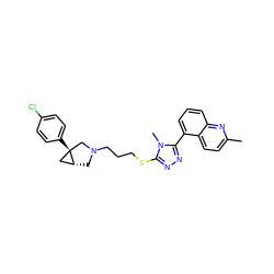 Cc1ccc2c(-c3nnc(SCCCN4C[C@@H]5C[C@]5(c5ccc(Cl)cc5)C4)n3C)cccc2n1 ZINC000049033060