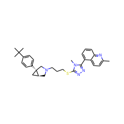 Cc1ccc2c(-c3nnc(SCCCN4C[C@H]5C[C@@]5(c5ccc(C(C)(C)C)cc5)C4)n3C)cccc2n1 ZINC000036436376