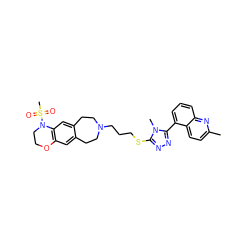 Cc1ccc2c(-c3nnc(SCCCN4CCc5cc6c(cc5CC4)N(S(C)(=O)=O)CCO6)n3C)cccc2n1 ZINC000029127128