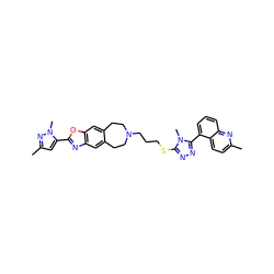 Cc1ccc2c(-c3nnc(SCCCN4CCc5cc6nc(-c7cc(C)nn7C)oc6cc5CC4)n3C)cccc2n1 ZINC000029126806