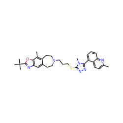 Cc1ccc2c(-c3nnc(SCCCN4CCc5cc6nc(C(C)(C)C)oc6c(C)c5CC4)n3C)cccc2n1 ZINC000029127420