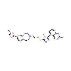 Cc1ccc2c(-c3nnc(SCCCN4CCc5ccc(-c6ncc(C)o6)cc5CC4)n3C)cccc2n1 ZINC000028712458