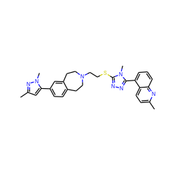 Cc1ccc2c(-c3nnc(SCCN4CCc5ccc(-c6cc(C)nn6C)cc5CC4)n3C)cccc2n1 ZINC000028712503