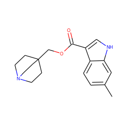 Cc1ccc2c(C(=O)OCC34CCN(CC3)CC4)c[nH]c2c1 ZINC000146668281