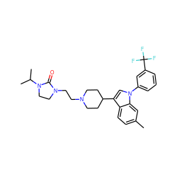 Cc1ccc2c(C3CCN(CCN4CCN(C(C)C)C4=O)CC3)cn(-c3cccc(C(F)(F)F)c3)c2c1 ZINC000013731193