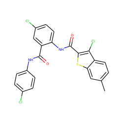 Cc1ccc2c(Cl)c(C(=O)Nc3ccc(Cl)cc3C(=O)Nc3ccc(Cl)cc3)sc2c1 ZINC000014963628