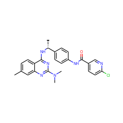 Cc1ccc2c(N[C@H](C)c3ccc(NC(=O)c4ccc(Cl)nc4)cc3)nc(N(C)C)nc2c1 ZINC000142940370