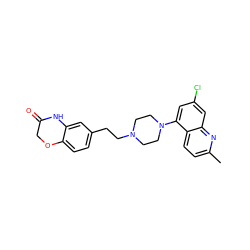 Cc1ccc2c(N3CCN(CCc4ccc5c(c4)NC(=O)CO5)CC3)cc(Cl)cc2n1 ZINC000042888145