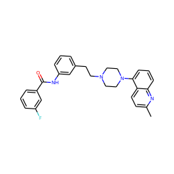 Cc1ccc2c(N3CCN(CCc4cccc(NC(=O)c5cccc(F)c5)c4)CC3)cccc2n1 ZINC000066259963