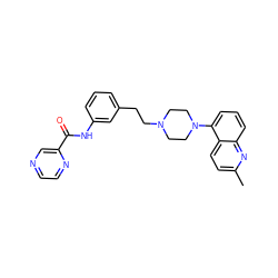 Cc1ccc2c(N3CCN(CCc4cccc(NC(=O)c5cnccn5)c4)CC3)cccc2n1 ZINC000066258742