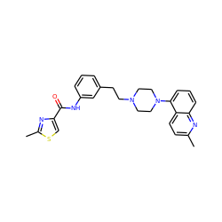 Cc1ccc2c(N3CCN(CCc4cccc(NC(=O)c5csc(C)n5)c4)CC3)cccc2n1 ZINC000066258946