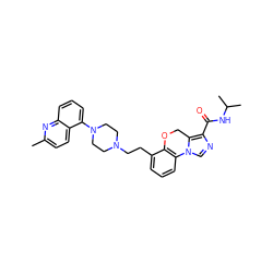 Cc1ccc2c(N3CCN(CCc4cccc5c4OCc4c(C(=O)NC(C)C)ncn4-5)CC3)cccc2n1 ZINC000064479859