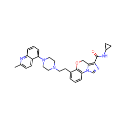 Cc1ccc2c(N3CCN(CCc4cccc5c4OCc4c(C(=O)NC6CC6)ncn4-5)CC3)cccc2n1 ZINC000064516440