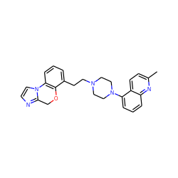 Cc1ccc2c(N3CCN(CCc4cccc5c4OCc4nccn4-5)CC3)cccc2n1 ZINC000064553656