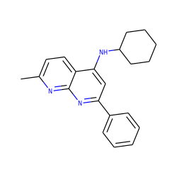 Cc1ccc2c(NC3CCCCC3)cc(-c3ccccc3)nc2n1 ZINC000013579513