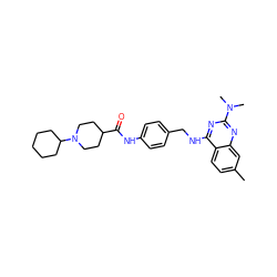 Cc1ccc2c(NCc3ccc(NC(=O)C4CCN(C5CCCCC5)CC4)cc3)nc(N(C)C)nc2c1 ZINC000045245362