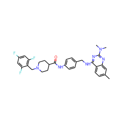 Cc1ccc2c(NCc3ccc(NC(=O)C4CCN(Cc5c(F)cc(F)cc5F)CC4)cc3)nc(N(C)C)nc2c1 ZINC000144012530