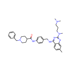 Cc1ccc2c(NCc3ccc(NC(=O)C4CCN(Cc5ccccc5)CC4)cc3)nc(N(C)CCCN(C)C)nc2c1 ZINC000049694427