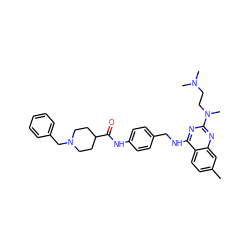 Cc1ccc2c(NCc3ccc(NC(=O)C4CCN(Cc5ccccc5)CC4)cc3)nc(N(C)CCN(C)C)nc2c1 ZINC000049694673