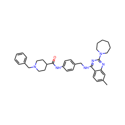 Cc1ccc2c(NCc3ccc(NC(=O)C4CCN(Cc5ccccc5)CC4)cc3)nc(N3CCCCCC3)nc2c1 ZINC000049679295