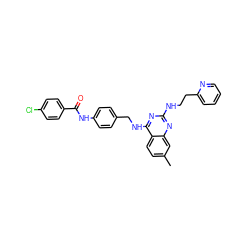 Cc1ccc2c(NCc3ccc(NC(=O)c4ccc(Cl)cc4)cc3)nc(NCCc3ccccn3)nc2c1 ZINC000145180769