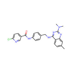 Cc1ccc2c(NCc3ccc(NC(=O)c4ccc(Cl)nc4)cc3)nc(N(C)C)nc2c1 ZINC000144478866