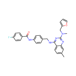 Cc1ccc2c(NCc3ccc(NC(=O)c4ccc(F)cc4)cc3)nc(N(C)Cc3ccco3)nc2c1 ZINC000145358889